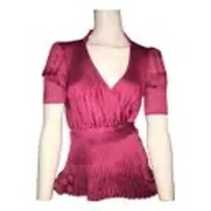 Diane von Furstenberg DVF 8 pleated wrap top Camille pleated blouse Magenta